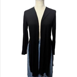 Ambiance Black Long Sleeve Light Weight Cardigan with Long Side Slits Casual